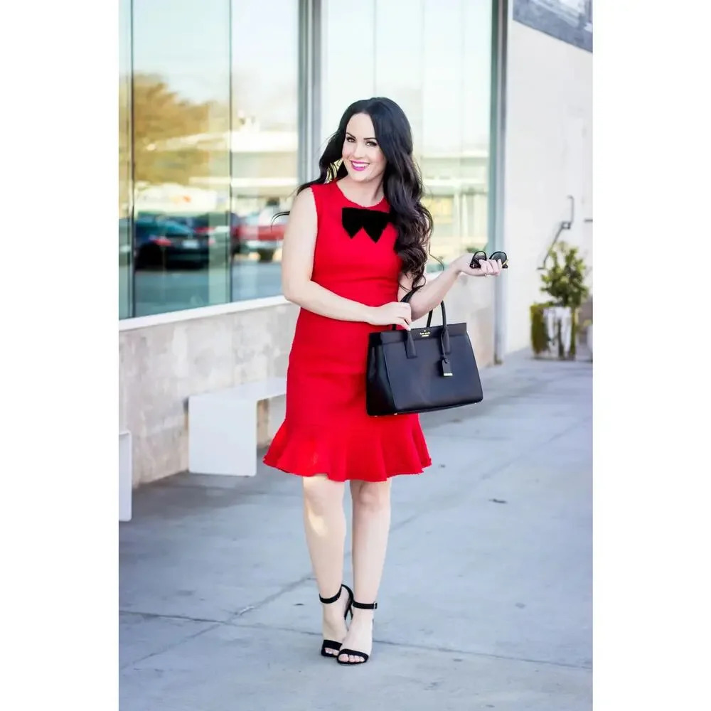 Kate Spade Ruffle Tweed Dress Charm Red Size 6 - Picture 5 of 11